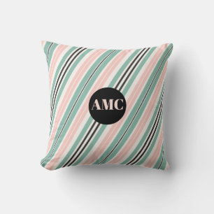 Aqua Pink and Dark Grey Stripes Cushion
