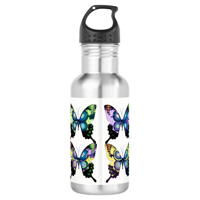 Aqua, Pink, and Yellow -  Elegant Butterflies 532 Ml Water Bottle (Front)