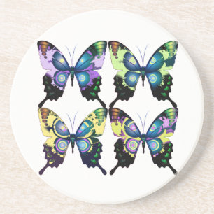 Aqua, Pink, and Yellow - Elegant Butterflies Coaster