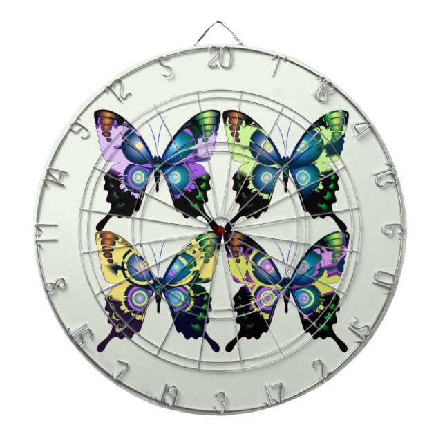 Aqua, Pink, and Yellow -  Elegant Butterflies Dartboard (Front)