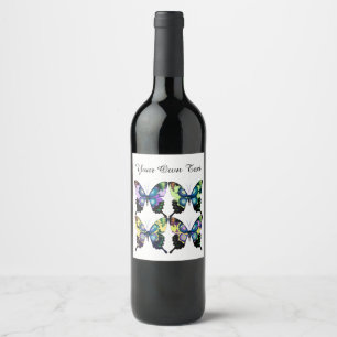 Aqua, Pink, and Yellow - Elegant Butterflies Wine Label