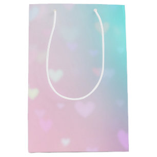 Aqua Pink Bokeh Hearts Birthday Medium Gift Bag