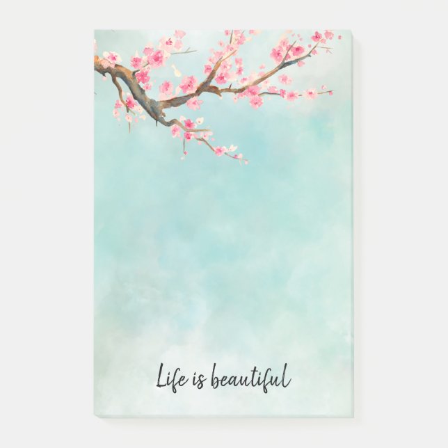 Aqua Pink Cherry Blossom Floral      Post-it Notes (Front)