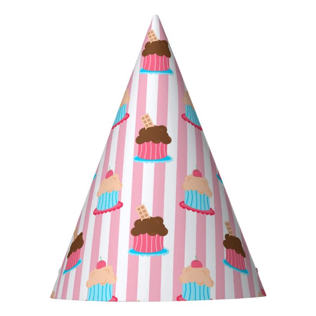 Aqua Pink Chocolate Cupcake Pattern Party Hat (Front)