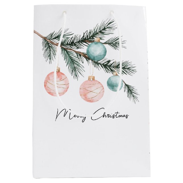 Aqua Pink Christmas Tree Branch Ornaments Medium Gift Bag (Front)