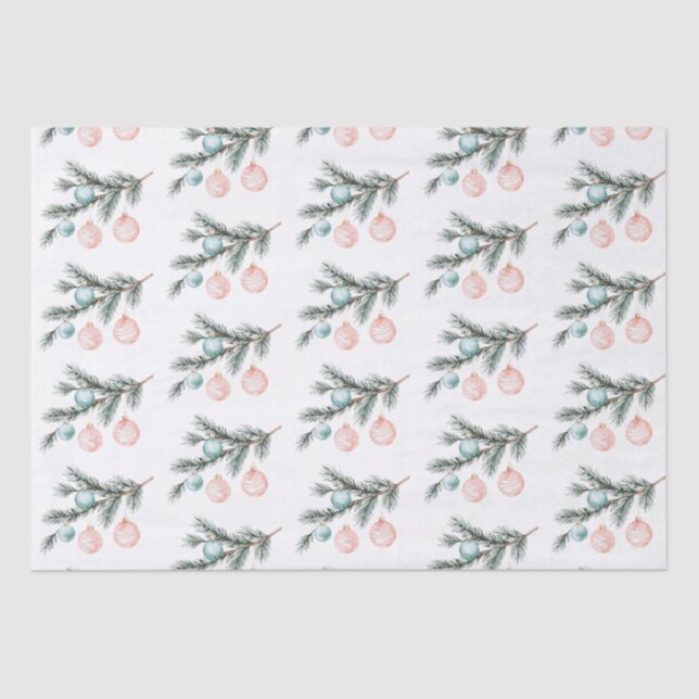 Aqua Pink Christmas Tree Branch Ornaments Tissue Paper (Front)
