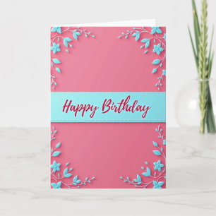 Aqua Pink Floral Birthday Card