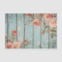 Aqua Pink Flower Wood Plank Decoupage Paper