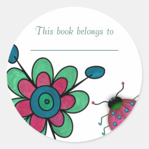Aqua & Pink Fun Flowers Classic Round Sticker