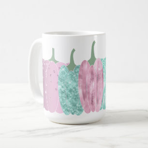 AQUA & PINK GLITTER LOOK AUTUMN PUMPKINS COFFEE MUG