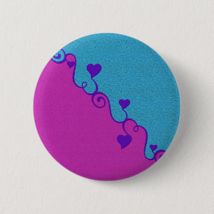 Aqua / Pink hearts button, customise 6 Cm Round Badge