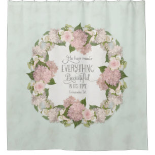 Aqua Pink Hydrangea Scripture Illustrated Faith Shower Curtain