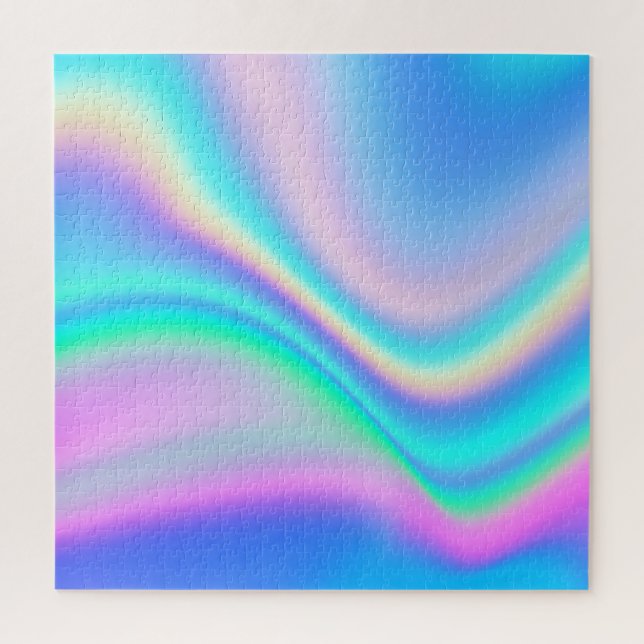 Aqua Pink Iridescent Rainbow Ombre Wave Jigsaw Puzzle (Vertical)
