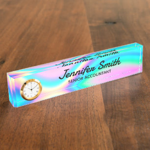 Aqua Pink Iridescent Rainbow Wave Gradient Nameplate