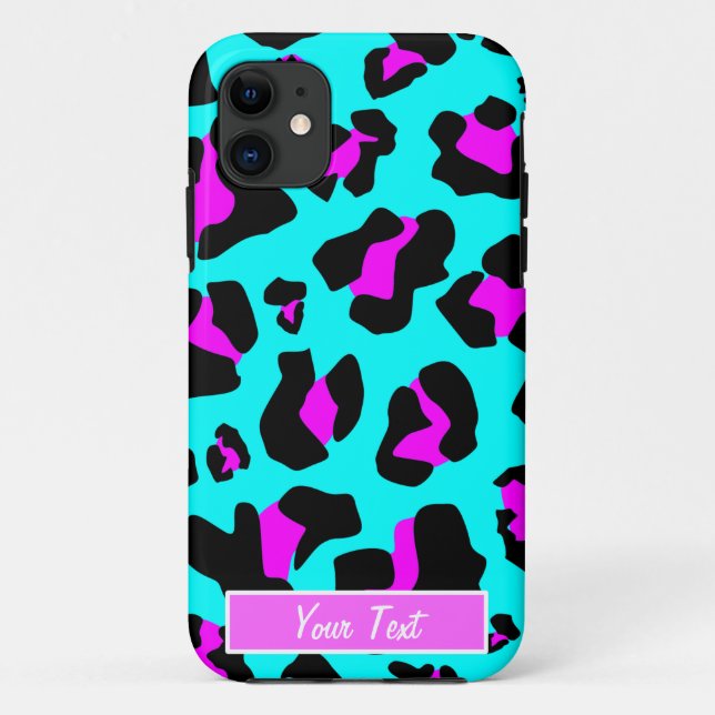 Aqua/Pink Leopard Print - Personalise Case-Mate iPhone Case (Back)