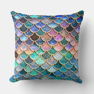 Aqua Pink Mermaid Glitter Scales- Mermaid Scales Cushion