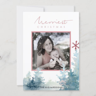 AQUA PINK PINE TREE SNOW OVERLAY PHOTO CHRISTMAS HOLIDAY CARD