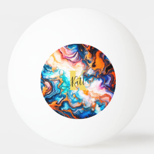 Aqua Pink Purple Golden Custom Modern Monogram Ping Pong Ball