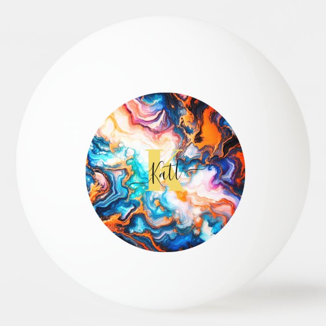 Aqua Pink Purple Golden Custom Modern Monogram Ping Pong Ball (Front)