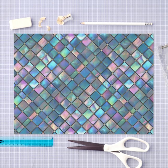 Aqua Pink Teal Watercolor Mosaic Sea Glass  Tissue Paper (Craft)