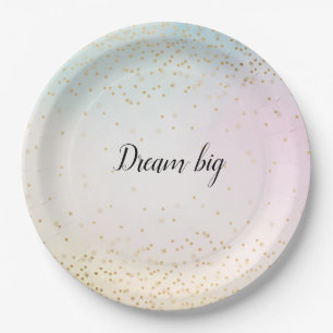 Aqua Pink Yellow Gold Confetti Paper Plate