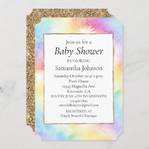 Aqua Pink Yellow Tie Dye Baby Shower Invitation