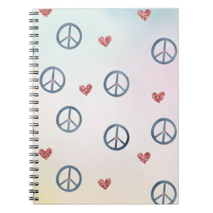Aqua Pink Yellow Tie Dye Peace Sign with Hearts Notebook