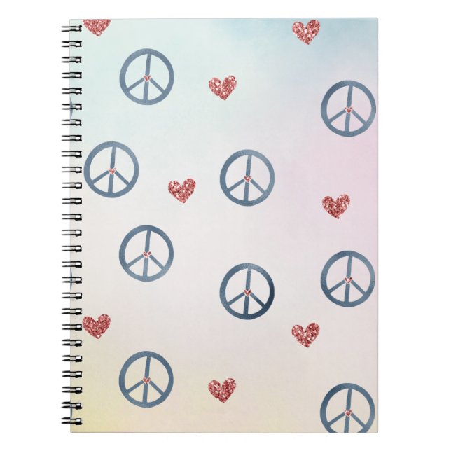 Aqua Pink Yellow Tie Dye Peace Sign with Hearts Notebook (Front)