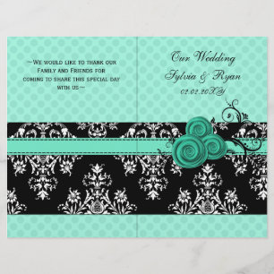aqua polka dots floral book fold Wedding program