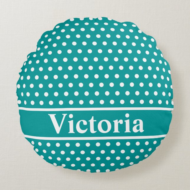 Aqua Polka Dots Round Cushion (Front)