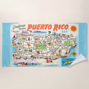 Aqua Puerto Rico Greetings Beach Towel