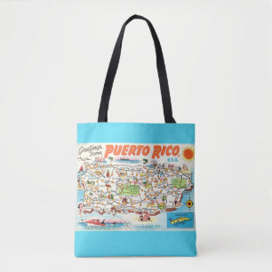 Aqua Puerto Rico Map Shoulder Tote Bag