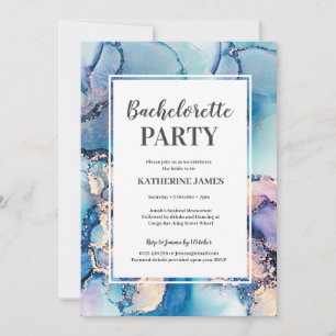 Aqua Purple Gold Bachelorette Party Invitation