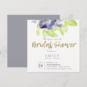 AQUA PURPLE INK WATERCOLOUR FLORAL BRIDAL SHOWER INVITATION