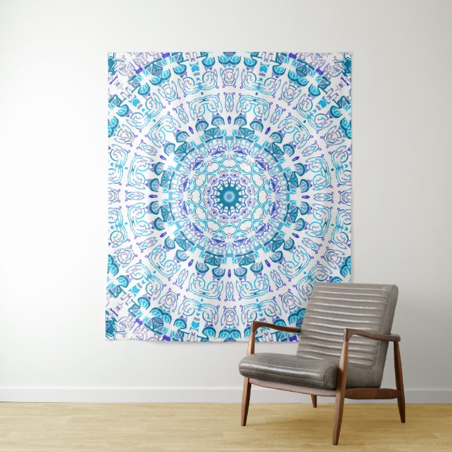 Aqua Purple Kaleidoscope Spotlight Tapestry (In Situ)