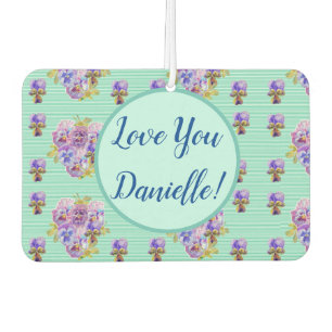 Aqua Purple Pansy floral Flower Car Air Freshener