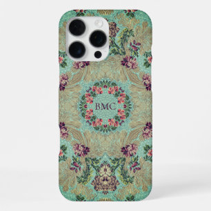 Aqua Purple Pink Floral Faux Lampas Brocade iPhone 16 Pro Max Case