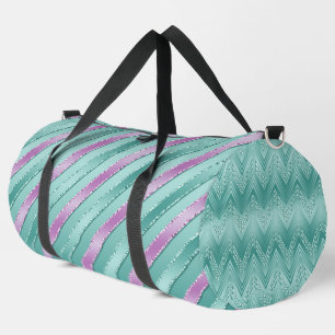 AQUA & PURPLE SATIN LOOK STRIPES DUFFLE BAG