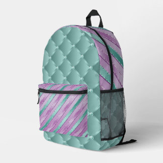 AQUA & PURPLE SHIMMER LOOK TUFTED LOOK & STRIPES PRINTED BACKPACK