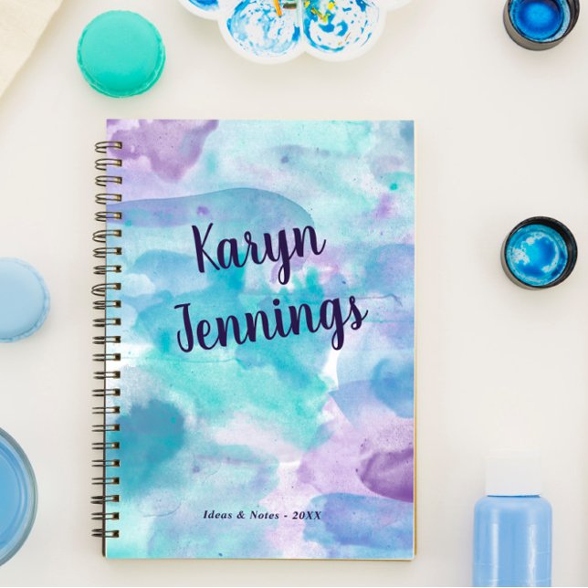 Aqua Purple Watercolor Add Name Notebook (Creator Uploaded)