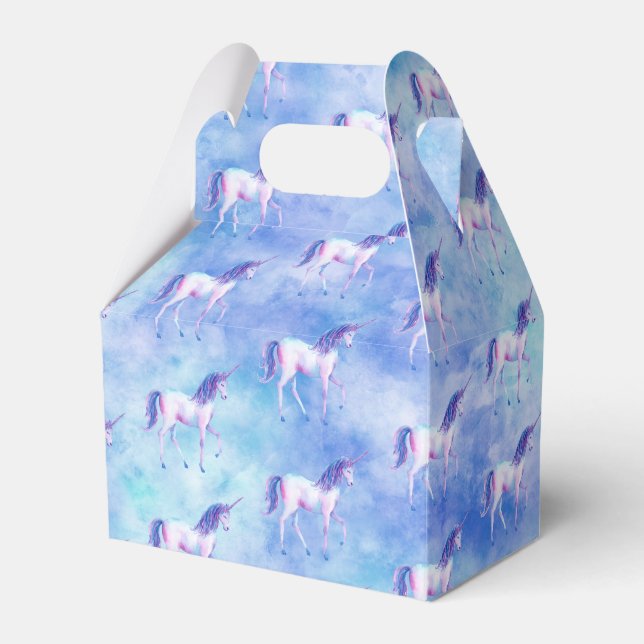 Aqua Purple White Unicorns Favour Box (Front Side)