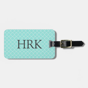 Aqua Quatrefoil Custom Monogram Luggage Tag