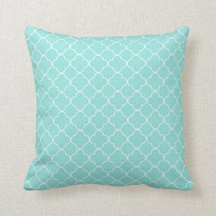 Aqua Quatrefoil Pattern Decorative Pillow