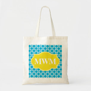 Aqua Quatrefoil Personalised Monogram Tote Bag