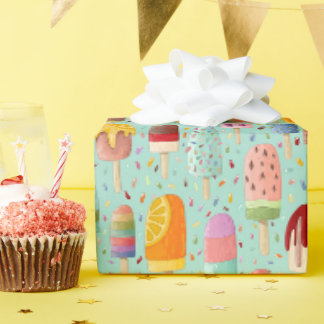 Aqua Rainbow Popsicles & Sprinkles Gift Wrap Roll