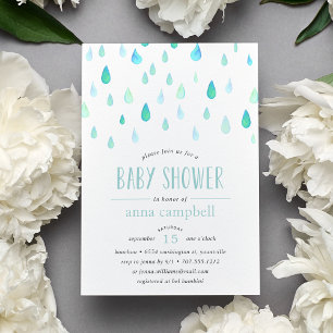 Aqua Raindrops Baby Shower Invitation