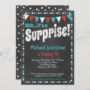 Aqua Red Chalkboard Surprise Invitation
