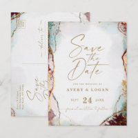 Aqua Red & Gold Winter Wedding Save The Date