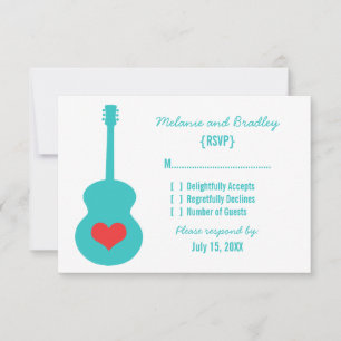 Aqua/Red Guitar Heart Response Card