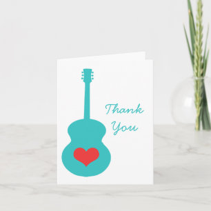 Aqua/Red Guitar Heart Thank You Card